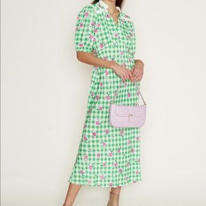 RIXO Gwen-Gingham Rose Green Pink Dress (UK8/US XS) only worn once